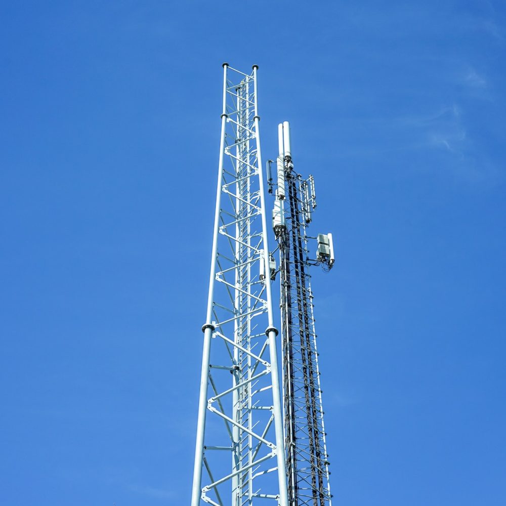 Telecommunication and cell tower, 4G and 5G radio network telecommunication equipment.